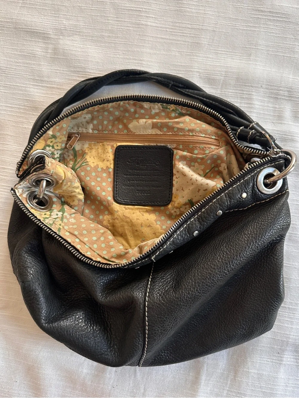 vintage FOSSIL Black Pebbled Leather Slouchy Hobo Shoulder Bag 75082 - EUC